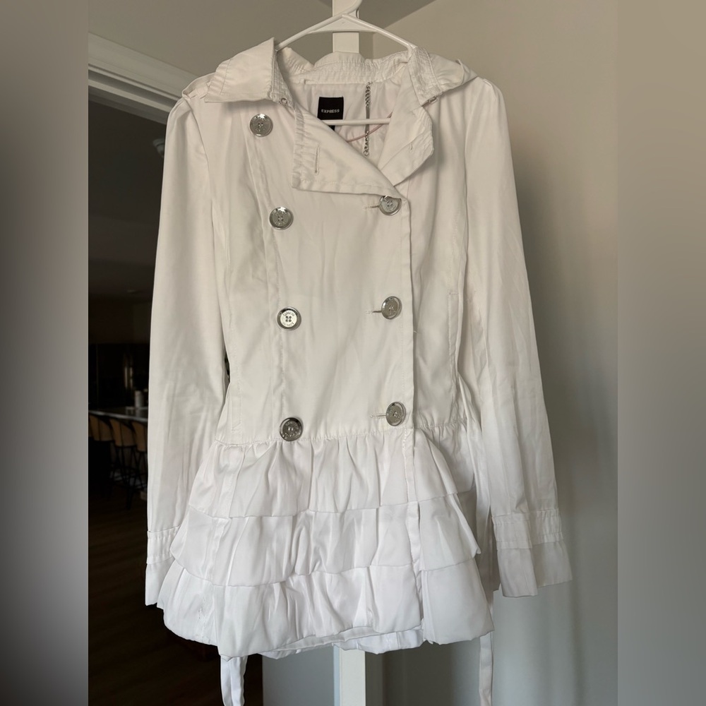 Vintage Express Peplum ruffle spring coat ruffles white size medium Y2K